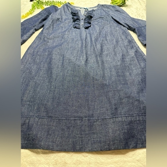Draper James Chambray Ruffle 3/4 Bell Sleeve 100% Cotton Shift Dress Womens 6 - Picture 9 of 16